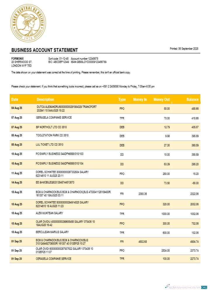 Download Banco Central de Bolivian enterprise statement Word and PDF format Photoshop template